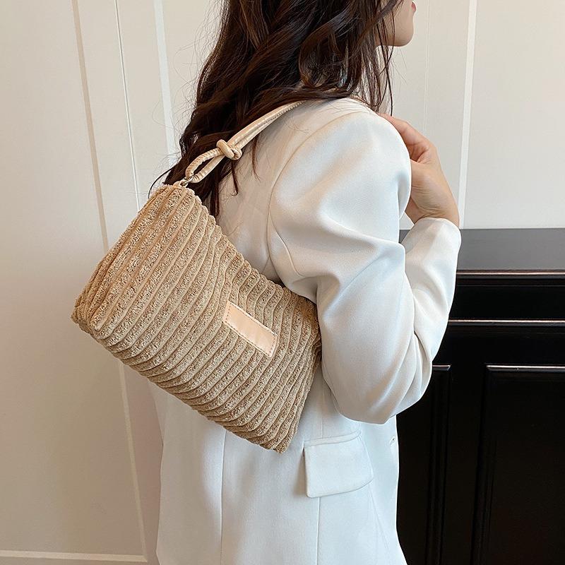 Spring fashion plush commuter bag new large capacity simple corduroy fluffy shoulder underarm bag women