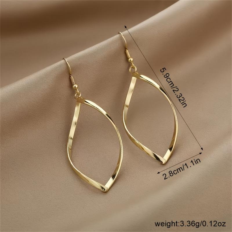 1 Pair Women's Geometric Rhombus Earrings Wave Twisted Design Sweet Sparkling Metal Drop Ear Climbers Electroplated Elegant Jewelry for Daily Party