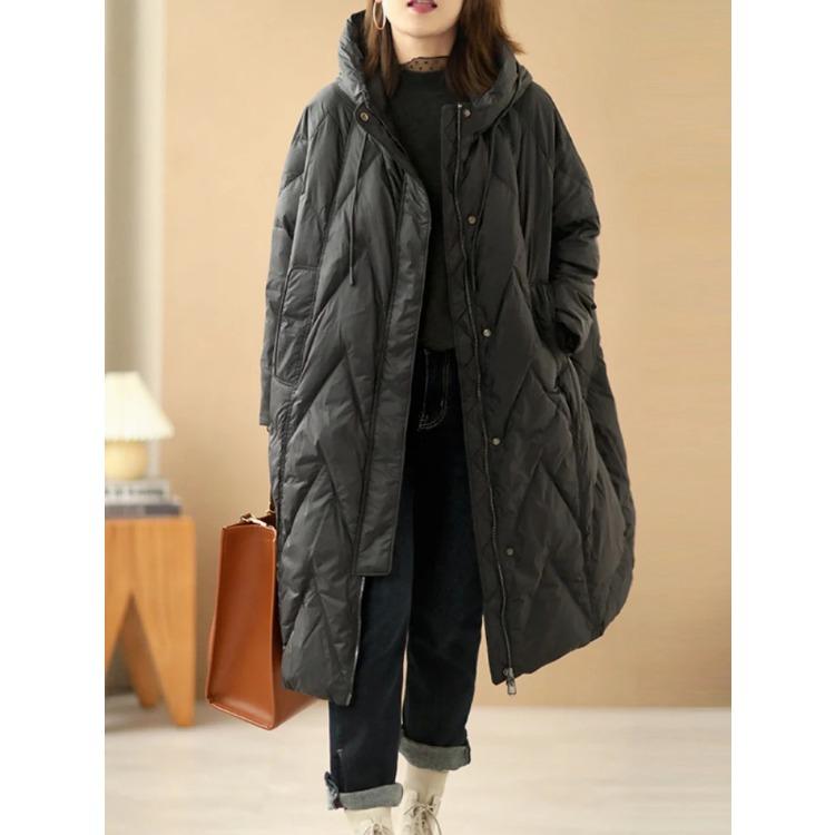 

Женское свободное длинное пальто 90% белого утиного пуха, куртка женская зимняя женская куртка с капюшоном, пуховые парки из перьев XL чёрный