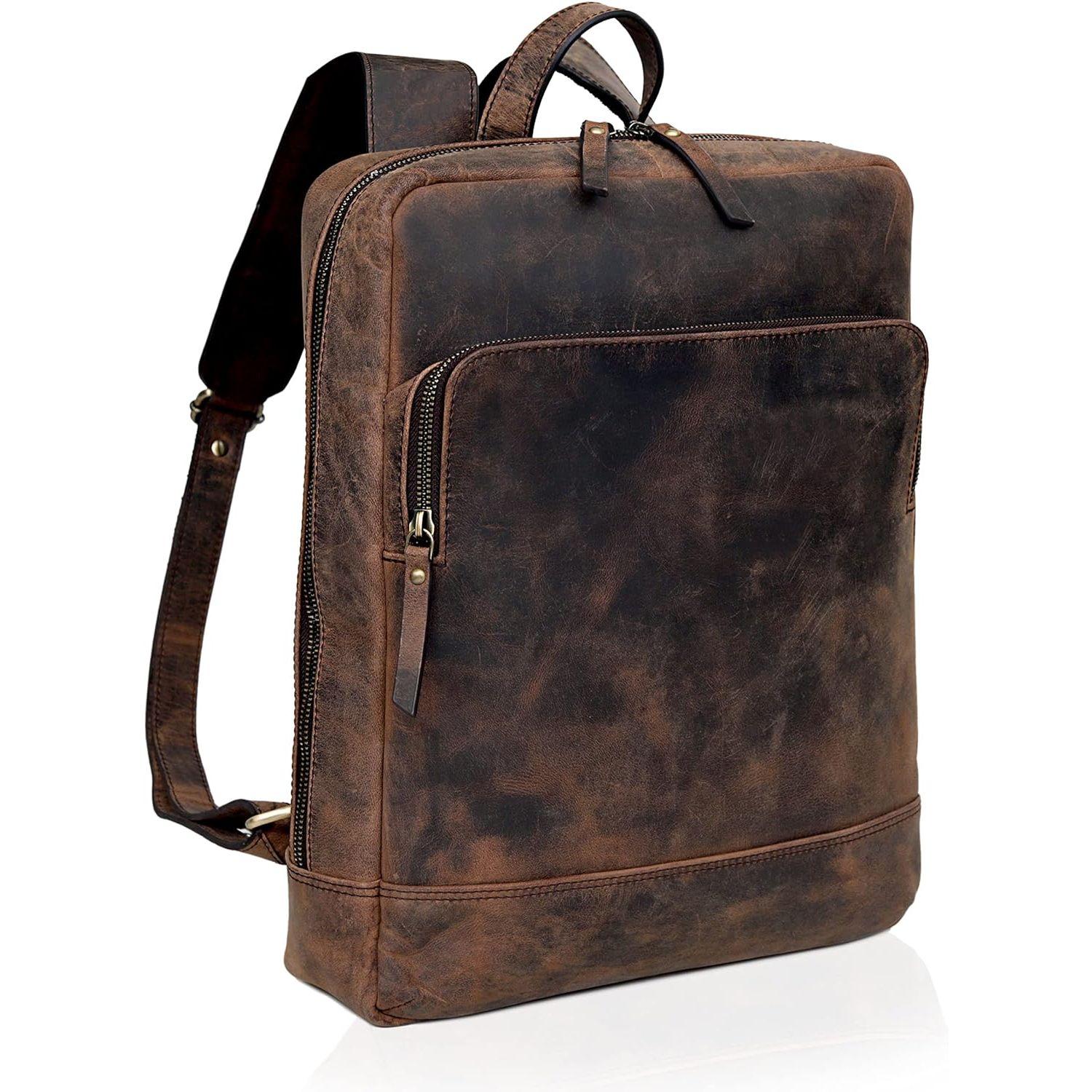 Кожаный рюкзак для ноутбука премиум-класса для мужчин и женщин — стильная — фото 5