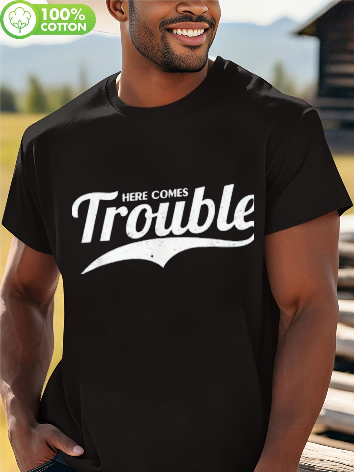 Here Comes Trouble Bold Graphic Cotton Tshirt - Relaxed F... S