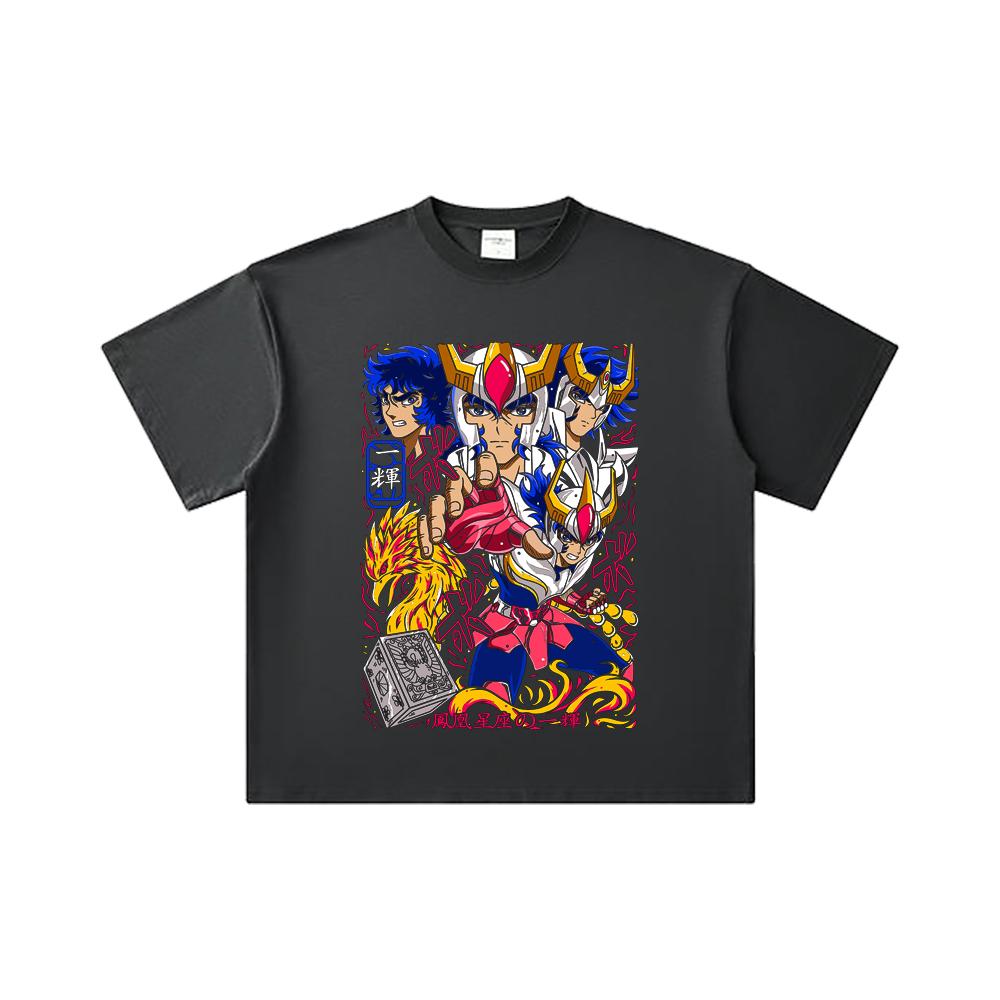 260 GSM Double Yarn 32 Count 100% Cotton Saint Seiya V7 Fenix Print Unisex Heavy Cotton T Shirt