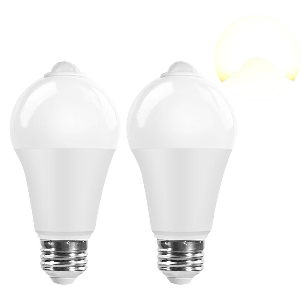 Pispoer LED Light Bulbs with Light and Motion Sensors, E26 Base, Equivalent To an 80W Halogen Bulb, 3000K Color Temperature, 2-pack.