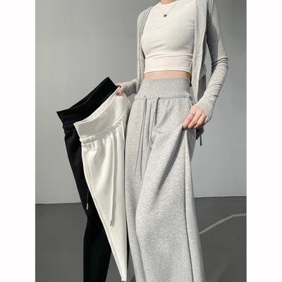 Women's Gray Sports High Waist Hanging Loose Slimming Straight Pants