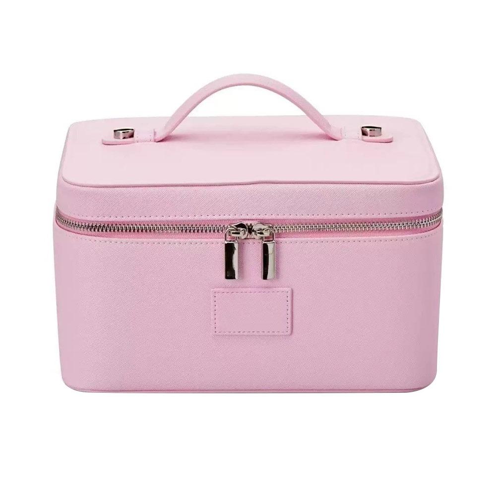 

PU Leather Makeup Bag Large Capacity Square Shape Camera Storage Bag Removable Divider Waterproof Makeup Organizer Case Travel розовый