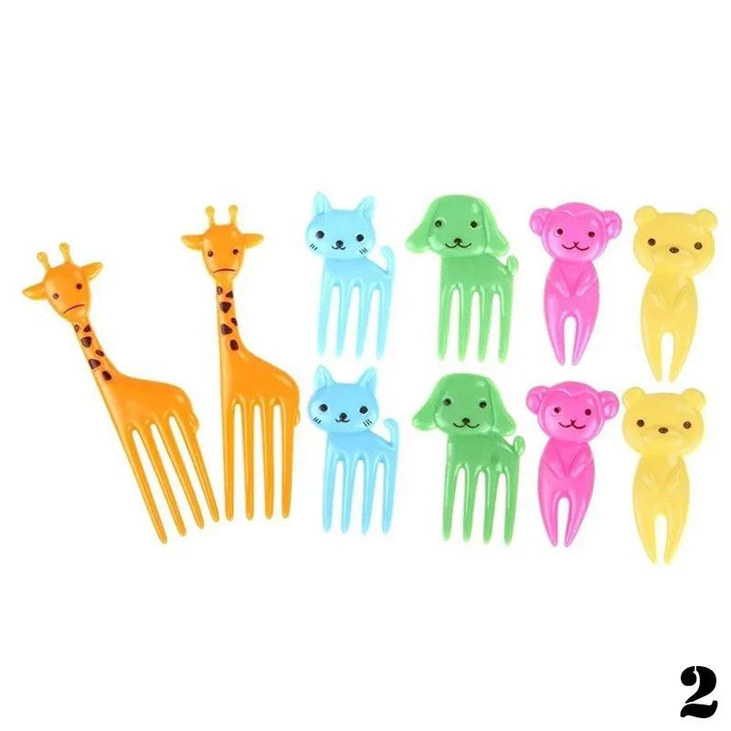 Household Kitchen Cute Animal Mini Bento Stick Children Cartoon Fruit Fork Set Creative Plastic Bento Decorative Stick Accessory