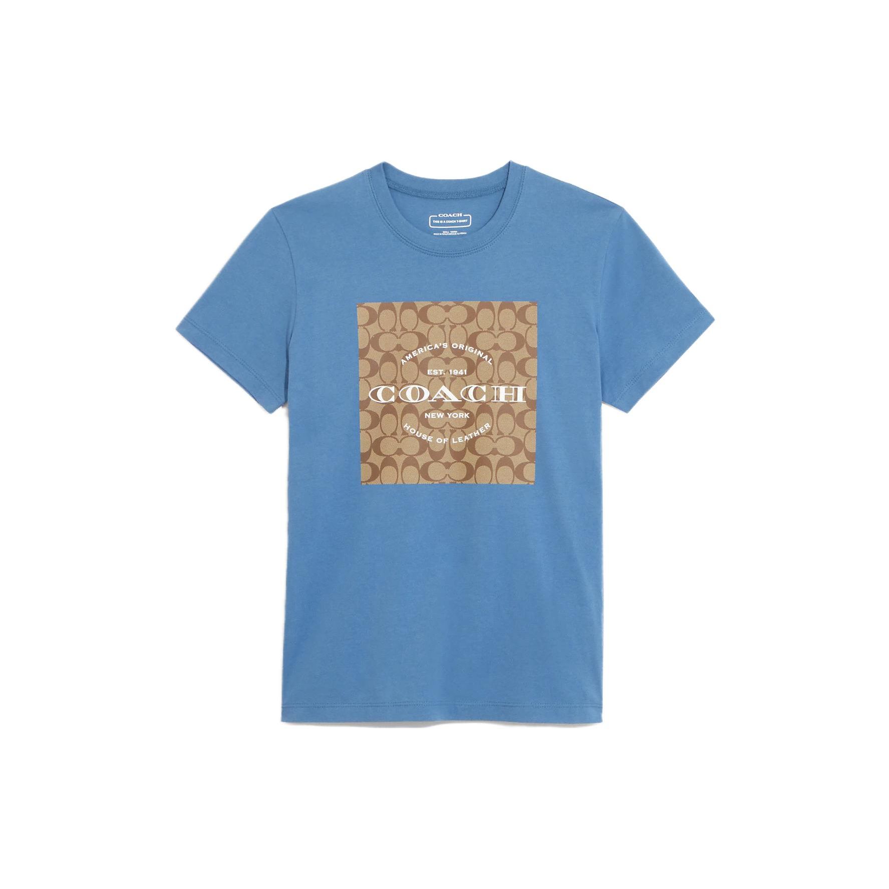 Coach Logo Print Round Neck Casual Short Sleeve T-Shirt Ss23 Women Tops Blue C8775-VD6 S