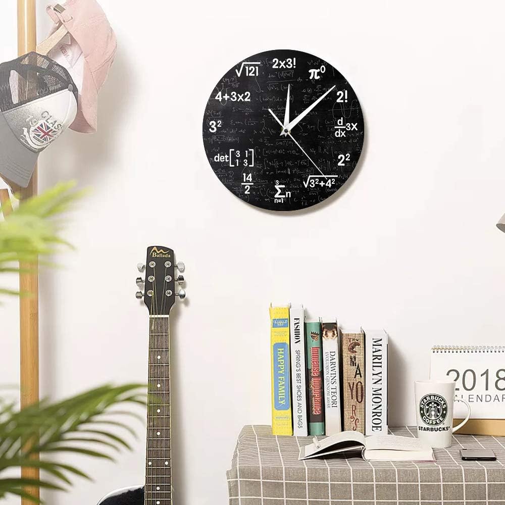 The Geeky Days Math Equations and Notations Mathematics Chalkboard Geek Battery Operated Wall Clock Silent Non-Ticking Quartz Clock Educational Gifts