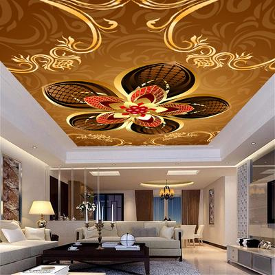 Papel de parede fotográfico 3D estilo europeu luxo flor dourada teto mural luxo sala estar quarto decoração mural de parede
