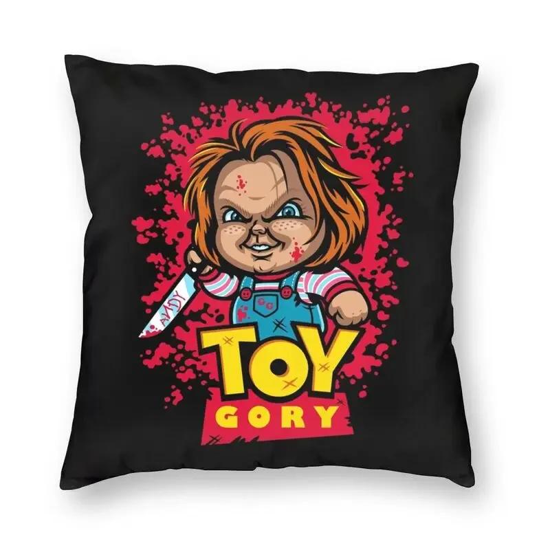 Kissenbezug „Chucky und die Braut“, 40 x 40 cm, Halloween, Kinderspiel-Kissenbezug, Samt, moderne Kissen, Dekoration, Salon, Heimdekoration