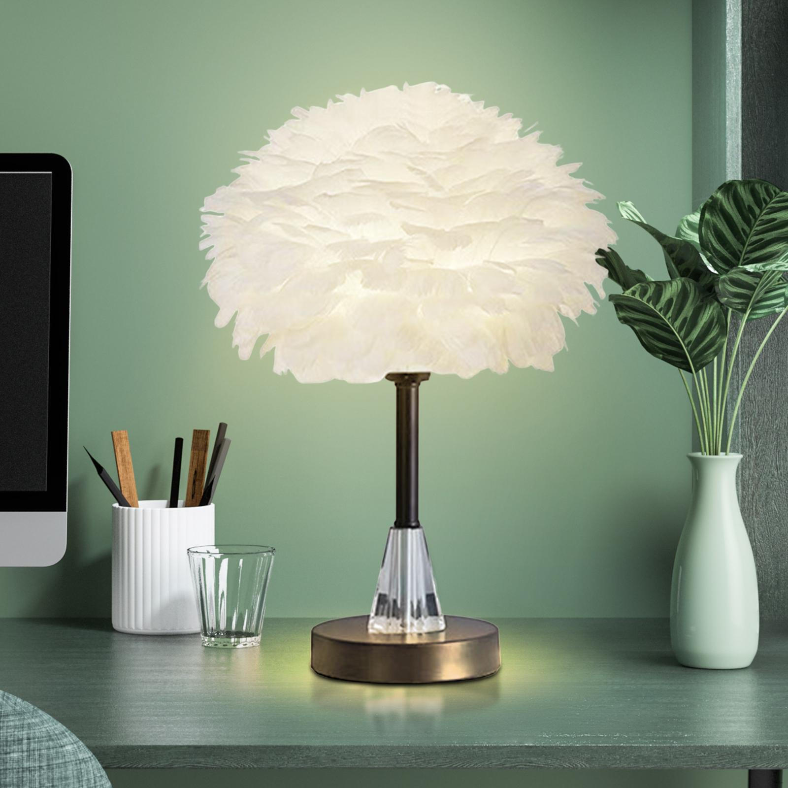 

Creative Feather Table Lamp Atmosphere Light Feathers Lampshade Night E27 for Living Room Round Base