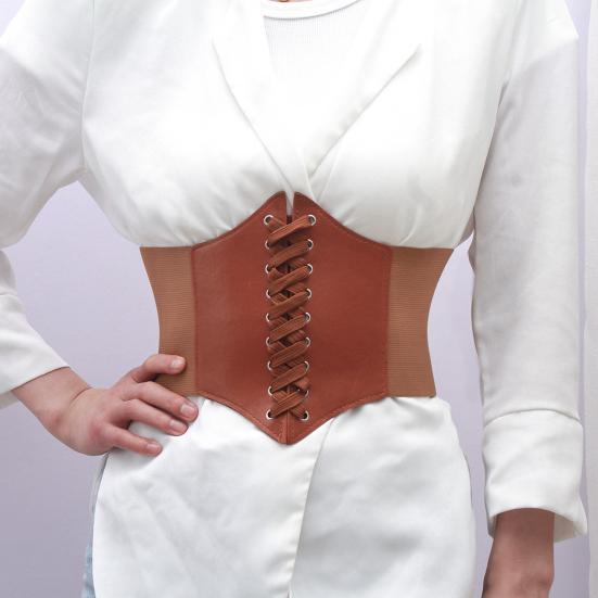 Solid Color Elastic Women Corset Exquisite Shaping Craftsmanship Faux Leather Lace-up Wide Belt Clothes Accessories