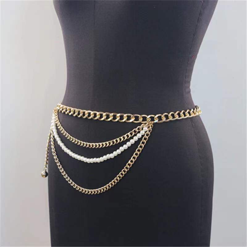 European and American Jewelry Waist Chain for Women Fashion Simple Multi-layer Pearl Chains with Skirt Decoration