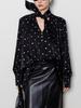 2026 Early Spring Polka Dot Necktie French Ruched Satin Shirt for Women - Retro Niche Design, Loose Fit