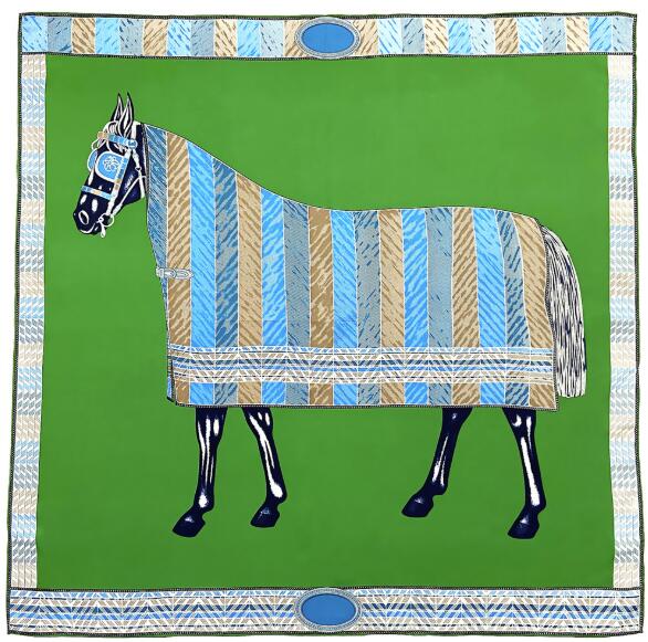 90CM Manual Hand Rolled Twill Silk Scarf Women Warhorse Design Square Scarves Echarpes Foulards Femme Wrap Bandana Hijab