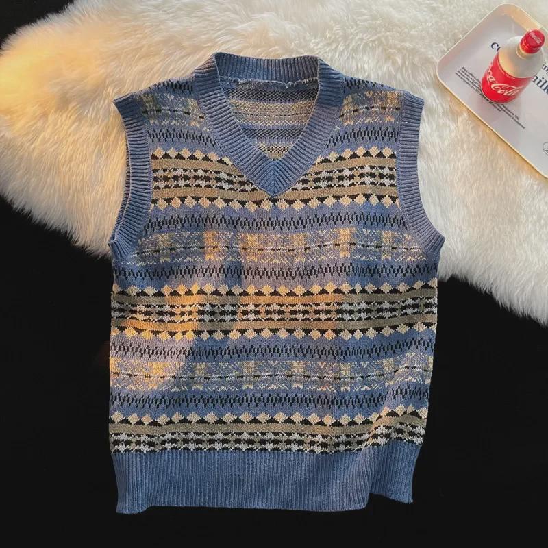 

Мужской жилет-свитер в японском стиле с V-образным вырезом в стиле ретро — модный, повседневный, без рукавов, идеальный вариант для весны. 2X Large синий