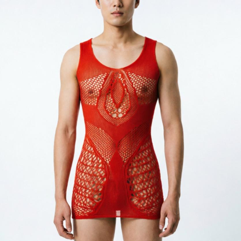 Young Pink Male Sexy Lingerie Men'S Hollow Out Fishnet Tops Black Blue Red White Color Man Sexy Underwear  Lencería Hombre