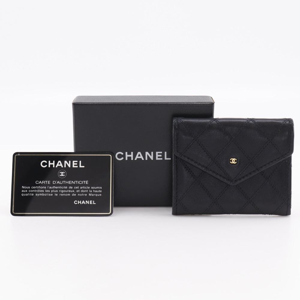 CHANEL Bicolole Coin Purse COCO Mark black Calfskin Women Used