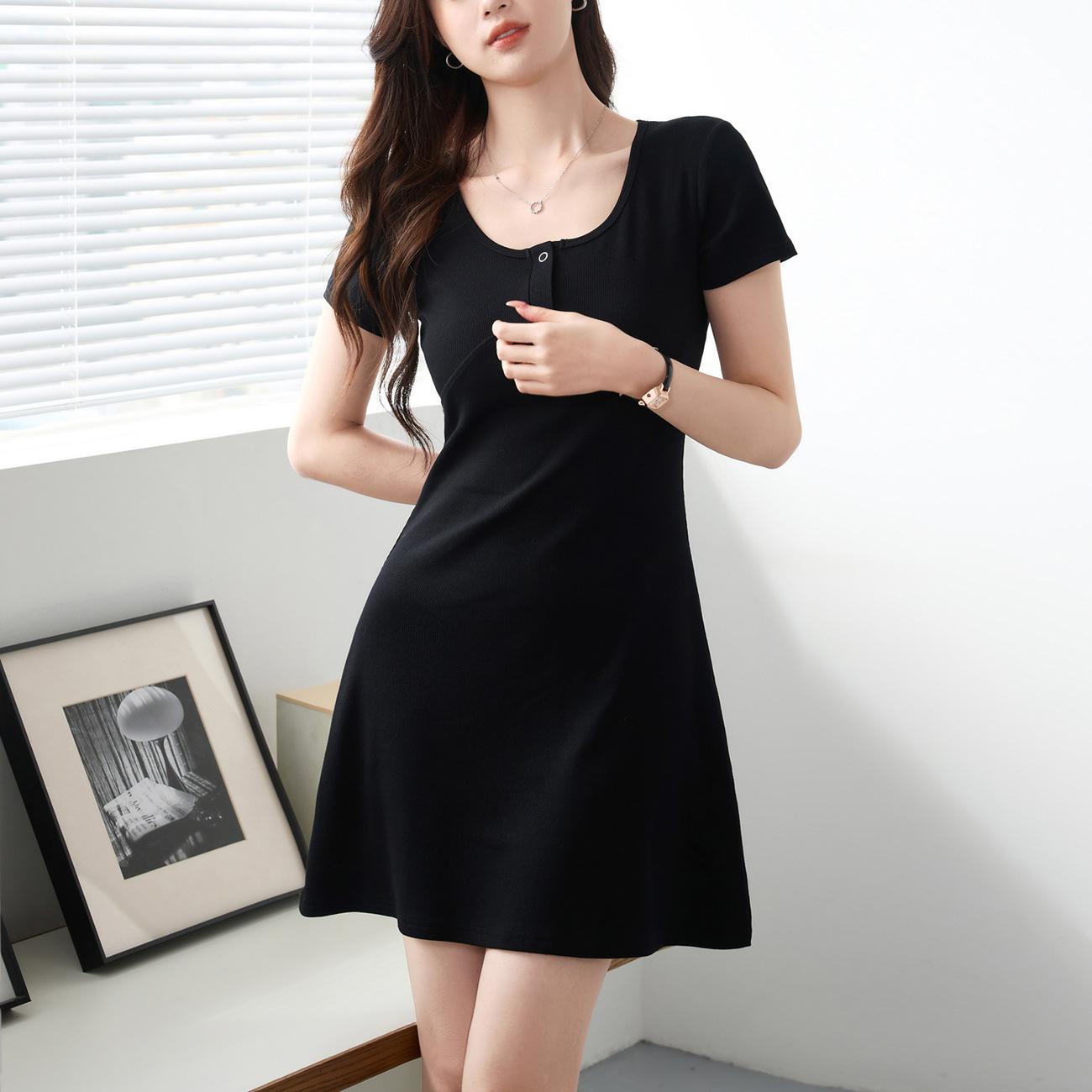 

Французская маленькая черная юбка А-силуэта с квадратным воротником, летнее женское платье из чистого хлопка, сексуальная короткая юбка L чёрный