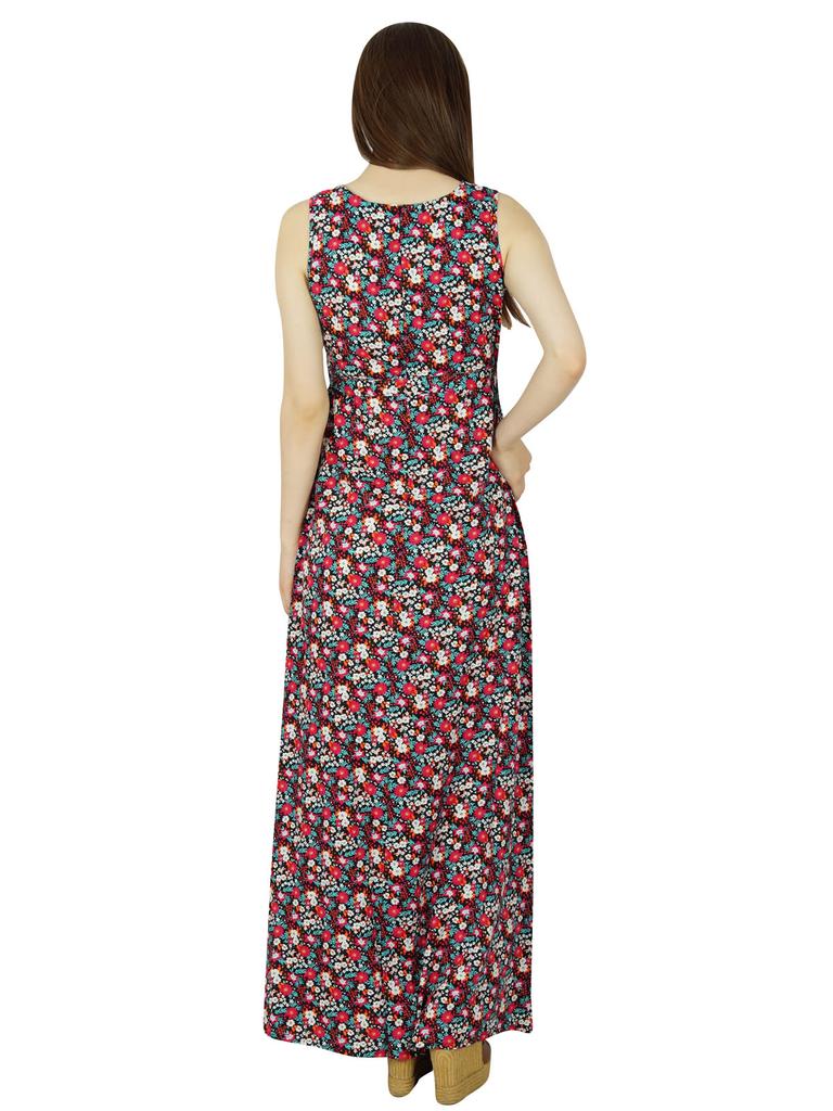 Bimba Women Long Floral Maxi Dress Multicolor Rayon Day Gown Chic Style