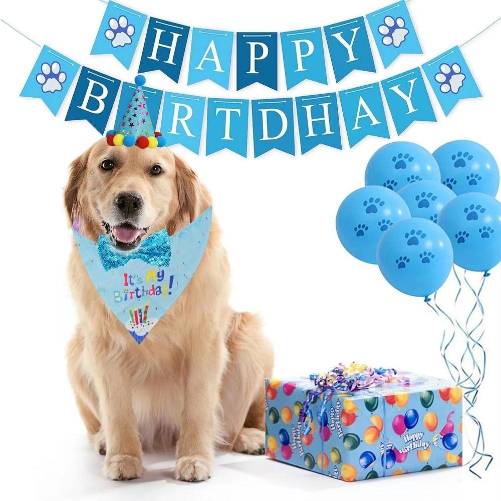 Cartoon Dog Birthday Bib and Party Hat Decorative Pet Birthday Decorations Set  Pet Accessories