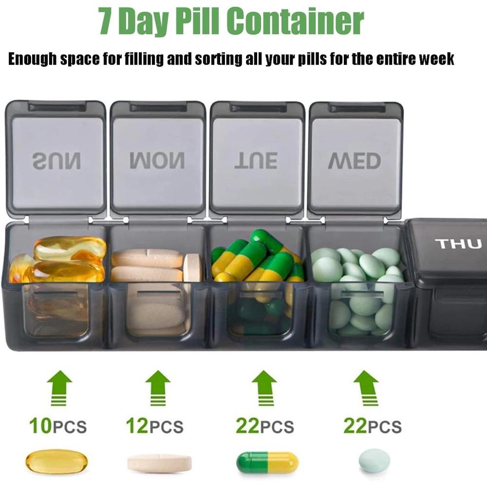 New Premium Weekly Portable Pill Cases 7 Day 7 Grids Pill Organizer Storage Box Container Travel for Medicine Vitamins Fish Oils