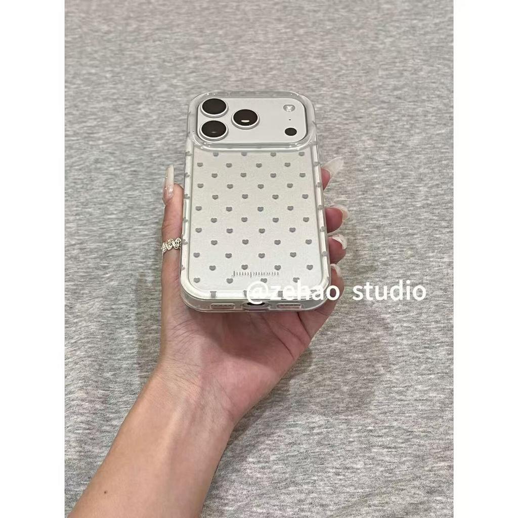 Glossy Straight Edge * Silver Gray Full Screen Love, Suitable for Apple 17pro Mobile Phone Case Iphone16pro Protective Case