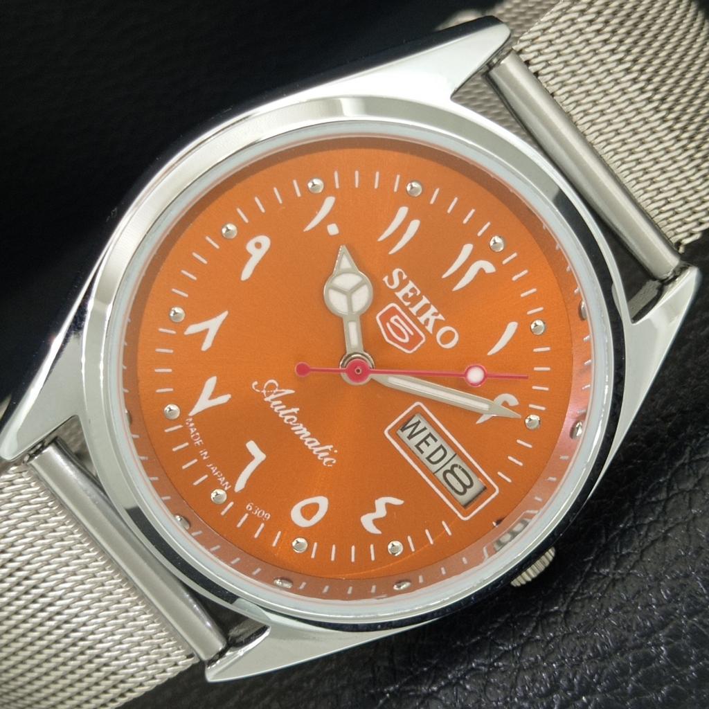 ОТРЕМОНТИРОВАННЫЕ SEIKO 5 АВТОМАТИЧЕСКИЕ 6309A ВИНТАЖНЫЕ ЯПОНСКИЕ МУЖСКИЕ ОРАНЖЕВЫЕ ЧАСЫ a442451-1