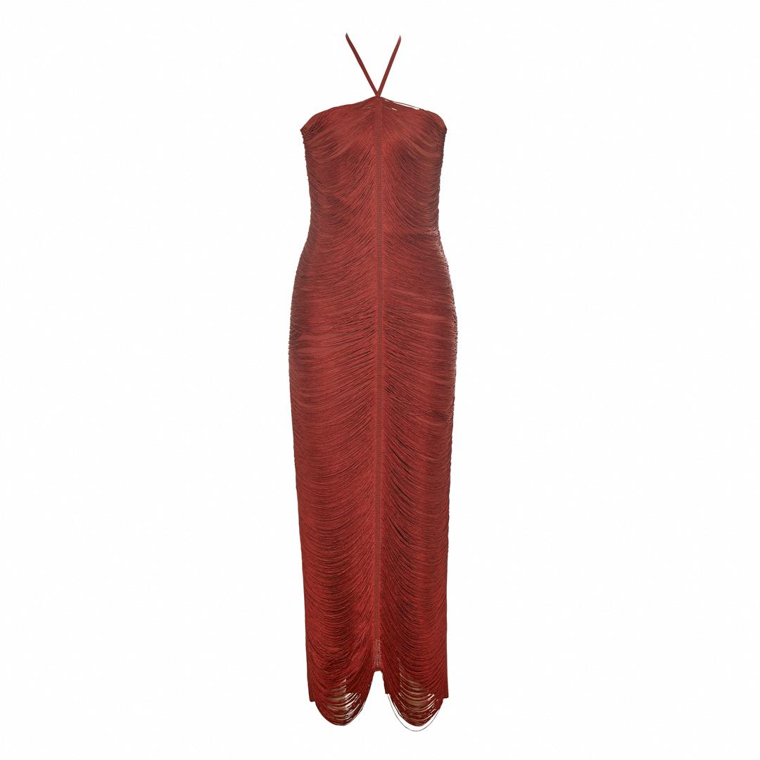 Elegant Tassel Halterneck Evening Gown with
