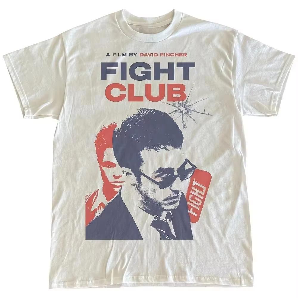 2026 Unisexs Tshirt Unisexs Fight Club Movie Pattern Pure Cotton Tshirt Movie Design Classic Text Retro 90s Movie Tshirt
