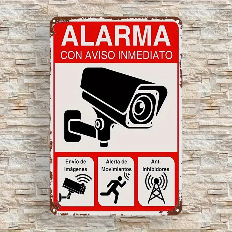 

Security Camera Alarm Sign Spanish Text Surveillance Plaque (ALARMA CON AVISO INmediato) RedBlack Security Camera Graphic 20x30cm