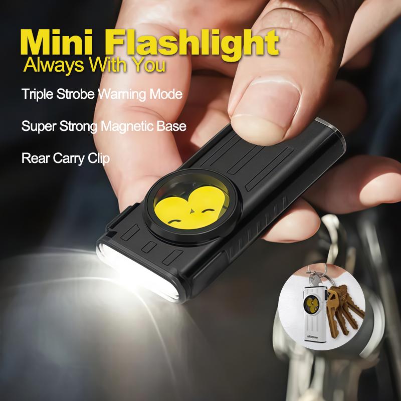 USB Type-C Rechargeable Keychain Flashlight 3-in-1 Focus Flood Red Light IPX4 Waterproof with Magnetic Clip for Outdoor EDC Emergency