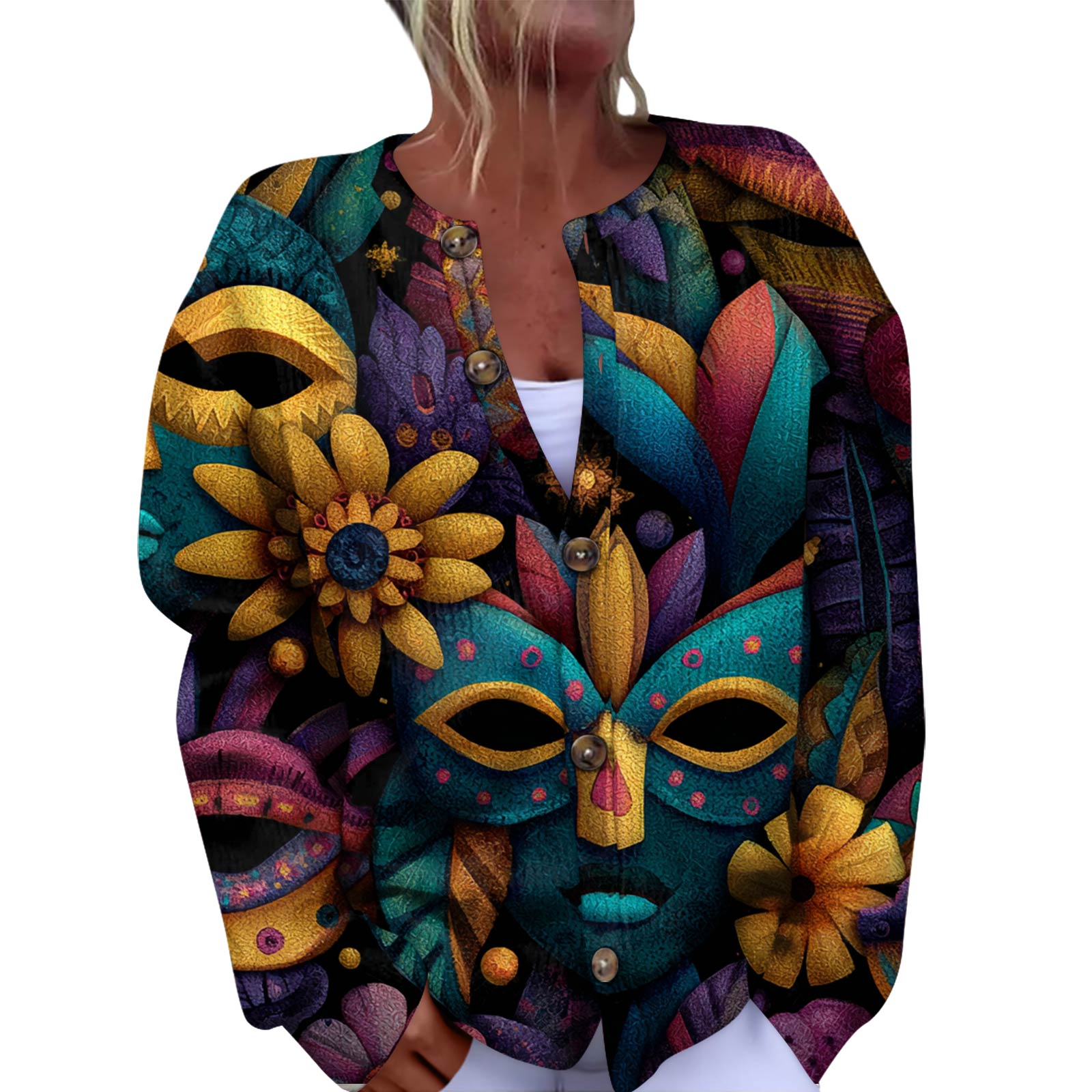 

Женский модный фестивальный вязаный кардиган с длинными рукавами и застежкой на пуговицы L синий