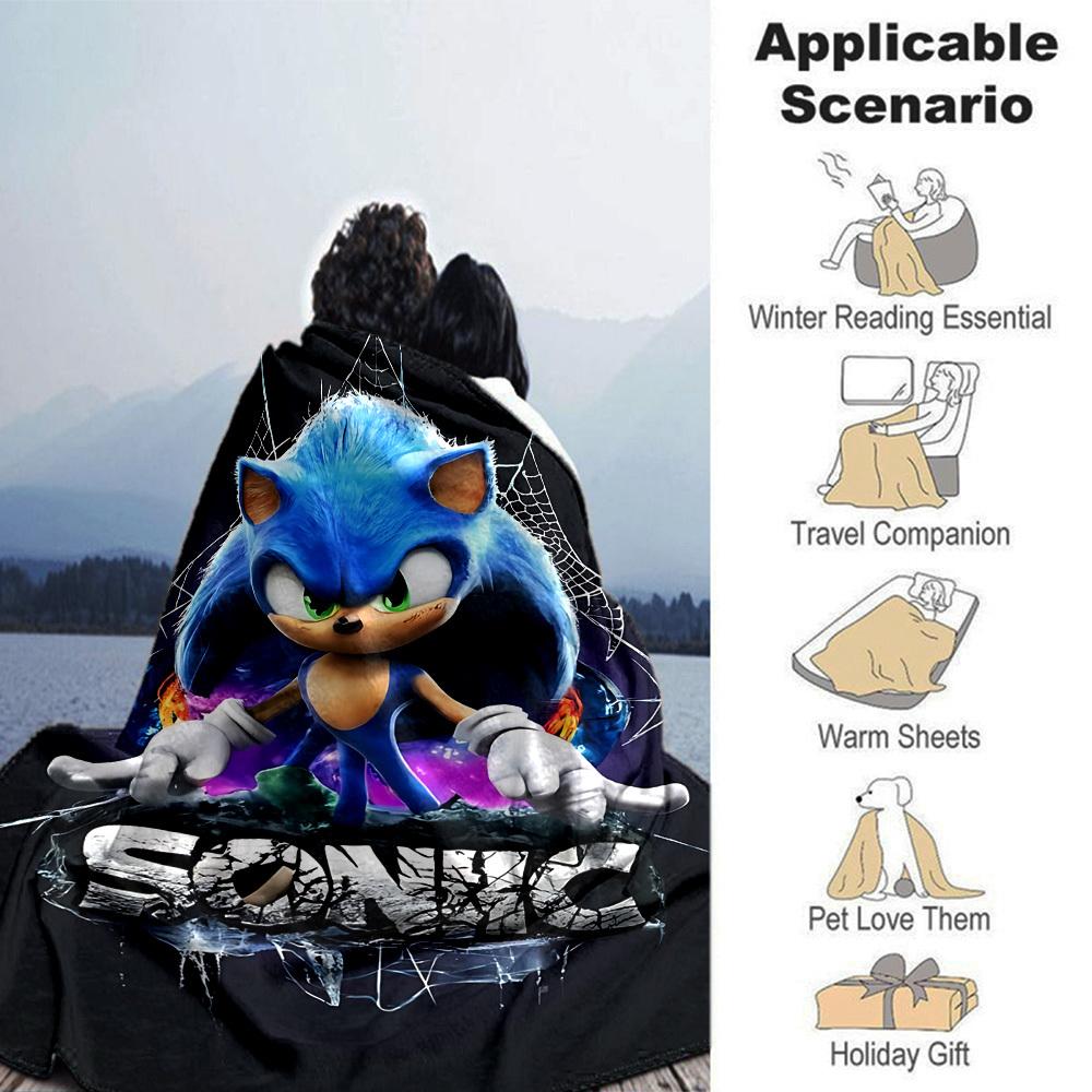 1pc Sonic Blanket Lightweight Flannel Throw for Sofa Bed Travel Camping Livingroom Office Couch Chair
