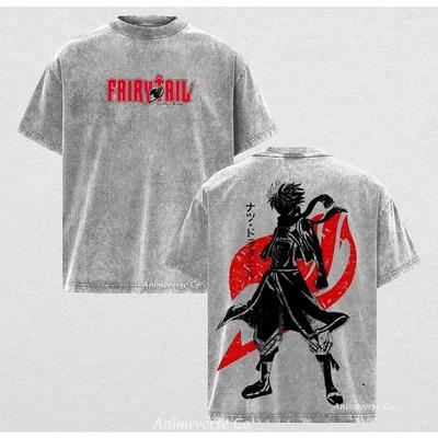 2025 Vintage Washed Manga Fairy Tail Natsu Dragneel Graphic T-shirt Oversized T Shirt Men Women Clothes Cotton Short Sleeve Tees