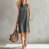 Women's Sleeveless Shift Dress Color Block Trim Button Detail A-Line Casual Dress