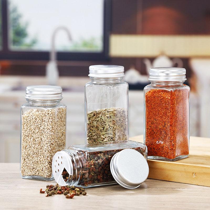 Glass Spice Jars with Metal Lids Salt Pepper Shaker Spice Seasoning Containers Spice Organizer Kitchen Spice Jar Set 120ML