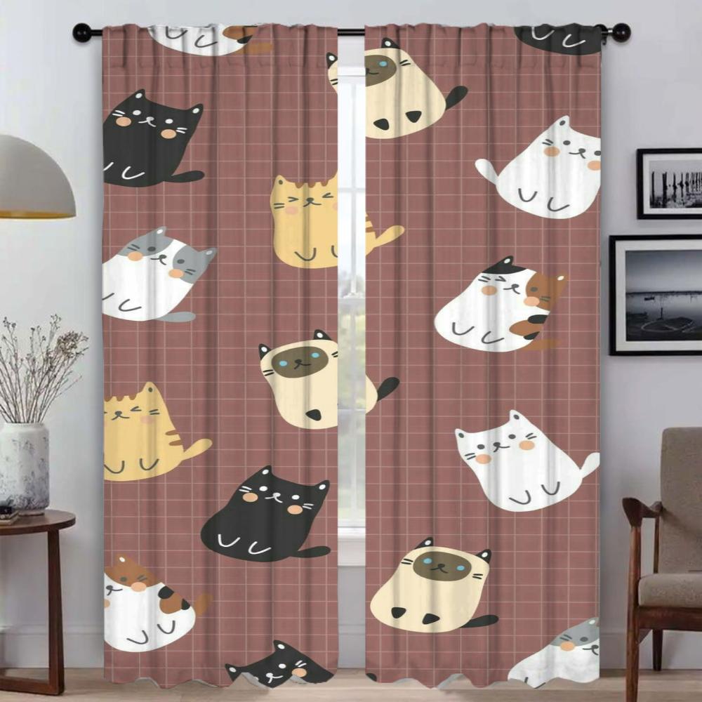 Niedliche Illustration Verdunkelungsvorhänge für Wohnzimmer Fenster Vorhänge Jalousien Raumteiler Tüll für Schlafzimmer Vorhänge 2 Stück Küche