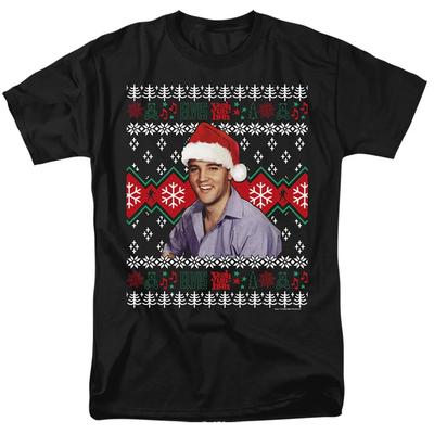 NEW Elvis Ugly Christmas Short Sleeve Cotton Black S-5XL T Shirt C326 Unisex T-Shirt