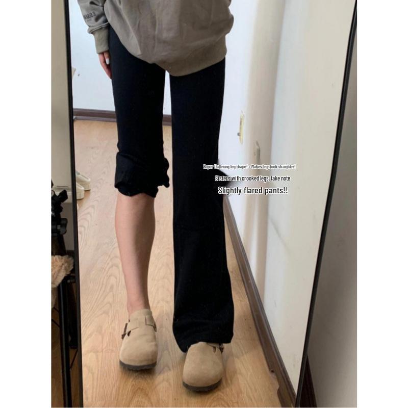 

Женские флисовые брюки-клеш с высокой талией и широкими штанинами - Утягивающие и повседневные для осени/зимы L 52.5-60 kg