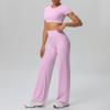 Wolkig Schnelltrocknender Gekürzter Yoga-Anzug mit Integriertem BH für Outdoor-Fitness & Laufen - Damen Sport Zweiteiliges Set