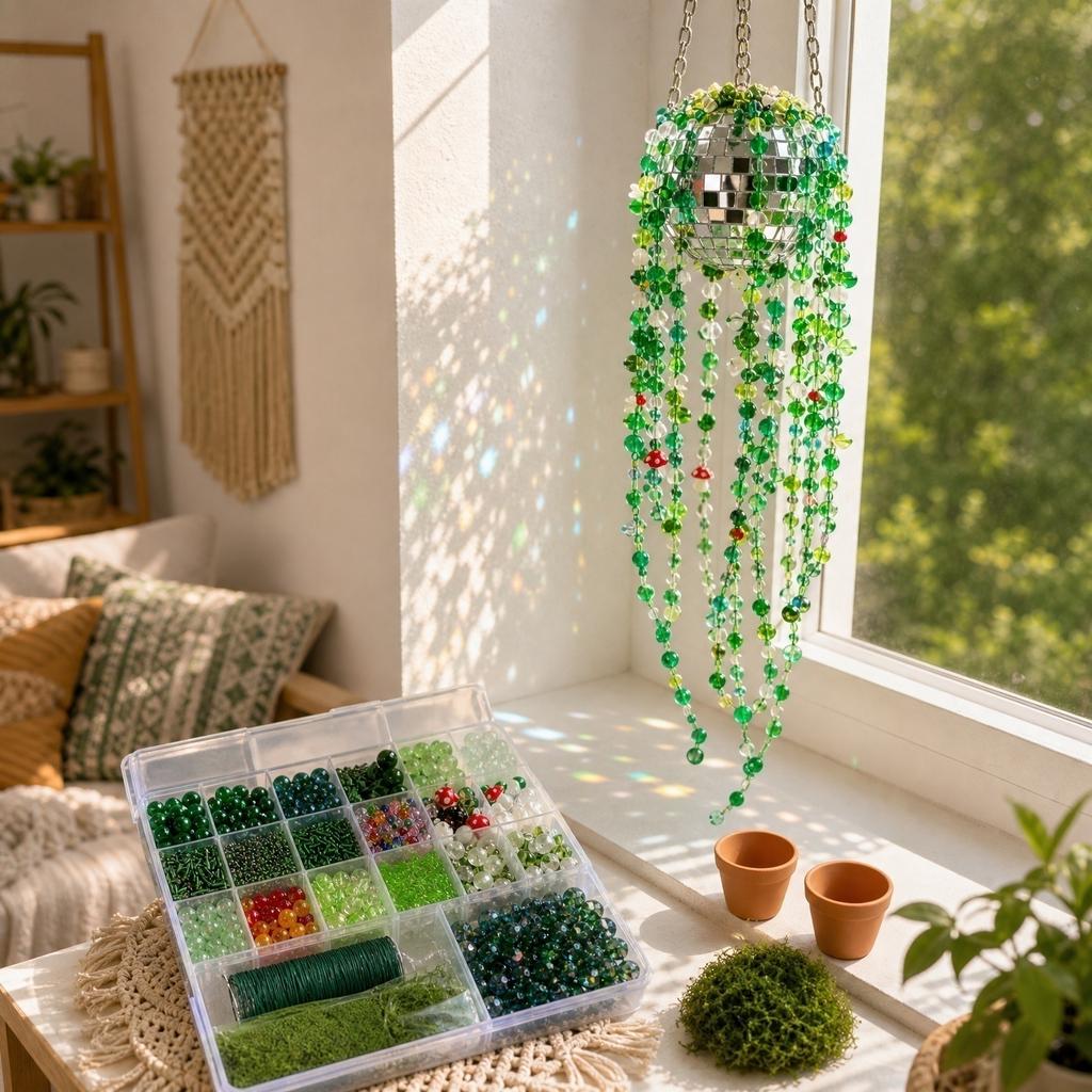 DIY Terrarium Making Kit with Glass Beads, Hanging Planter Supplies for Indoor Plants, Home Gardening Gift