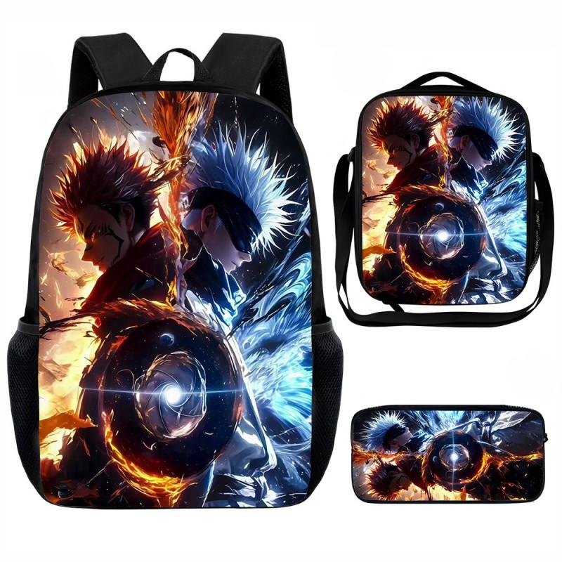 Set Zaino Scolastico Cartone Animato Anime Bambini Leggero Ergonomico Borsa a Spalla Doppia Con Portapranzo Astuccio Tessuto Oxford