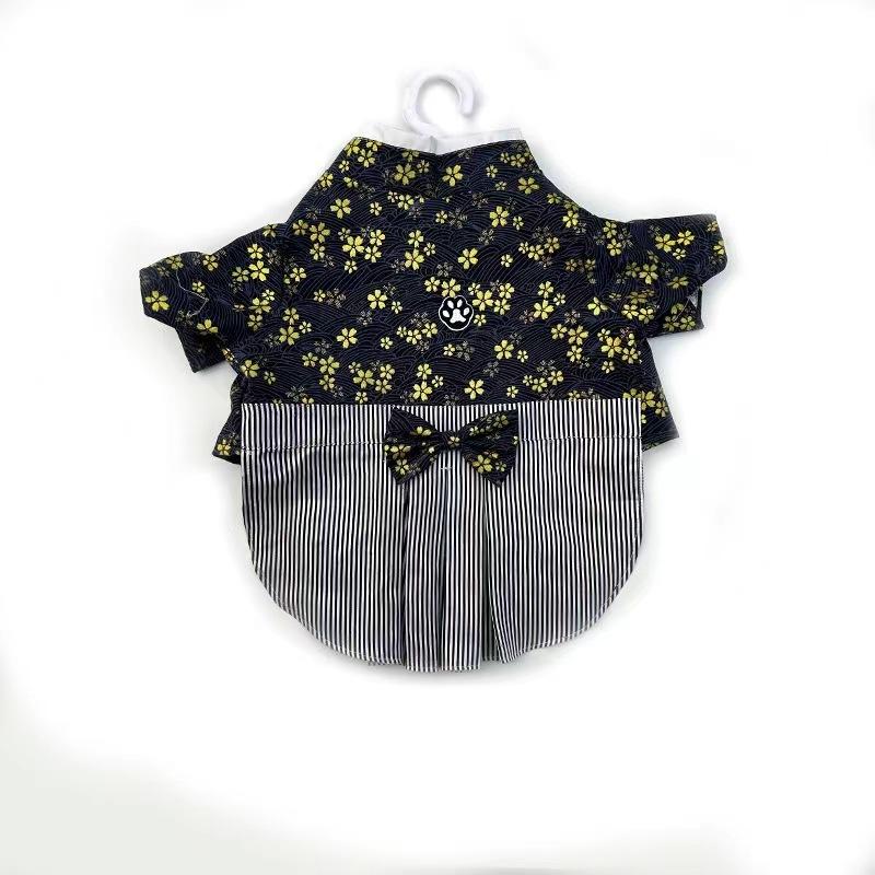 Japanese Kimono Dog Cat Clothes Fall Winter, Warm Fleece Shiba Inu Corgi Coat, Traditional Floral Print Pet Costume