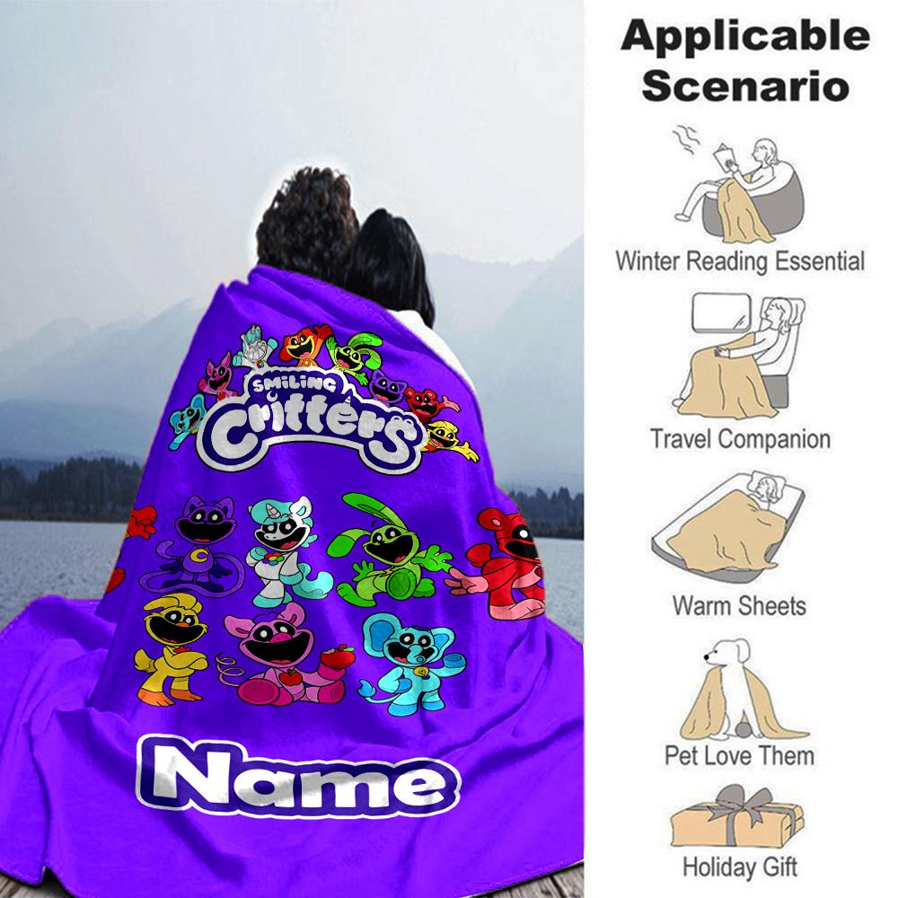 Customiz Name Personality Smiling Critters Blanket Soft &Warm Sofa Office Bed Travel Lunch Break Blanket, Gift Suitable All Seasons