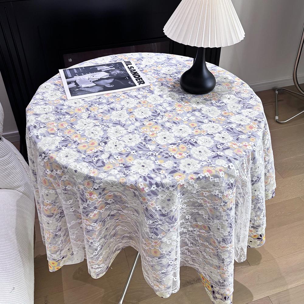 Lace Floral Tablecloth Desk Flannel Fabric Decoration Small Coffee Table Bedside Table Rectangular Retro Korean Style