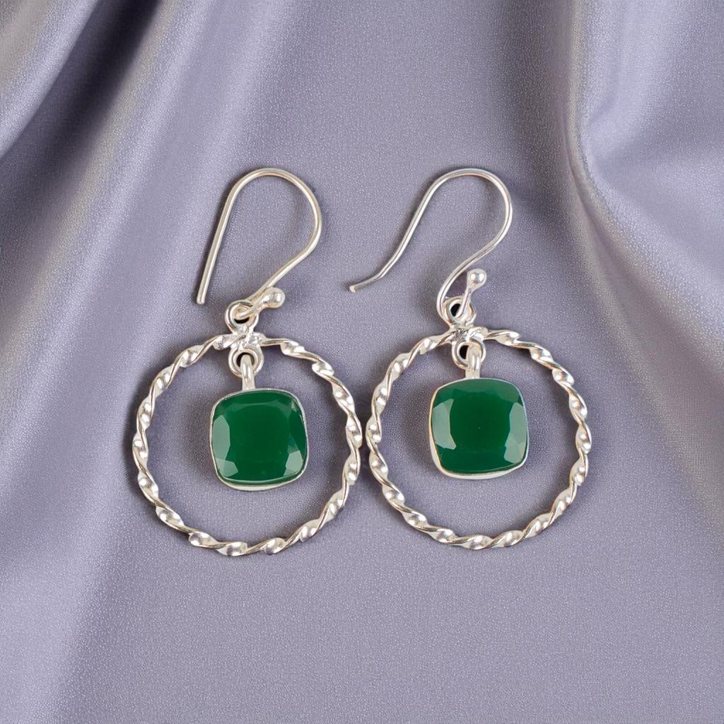 Green Onyx Gemstone 925 Sterling Silver Jewelry Earrings 1.60" For Wedding Gift EE-60-13
