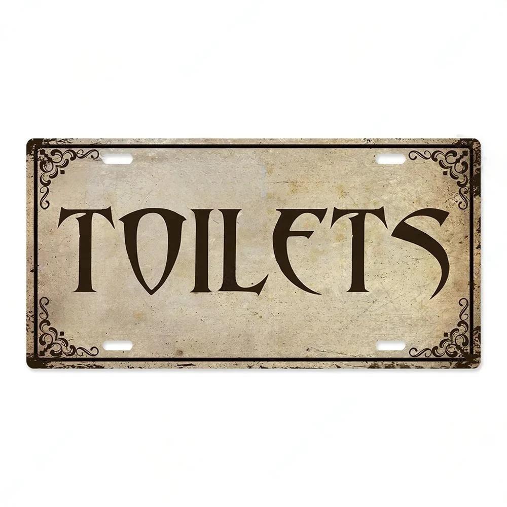 High Definition Metal Tin Sign Vintage Toilet Restroom License Plate Style Signs Set Retro Wall Art Decor for Home Bar Garage Ba
