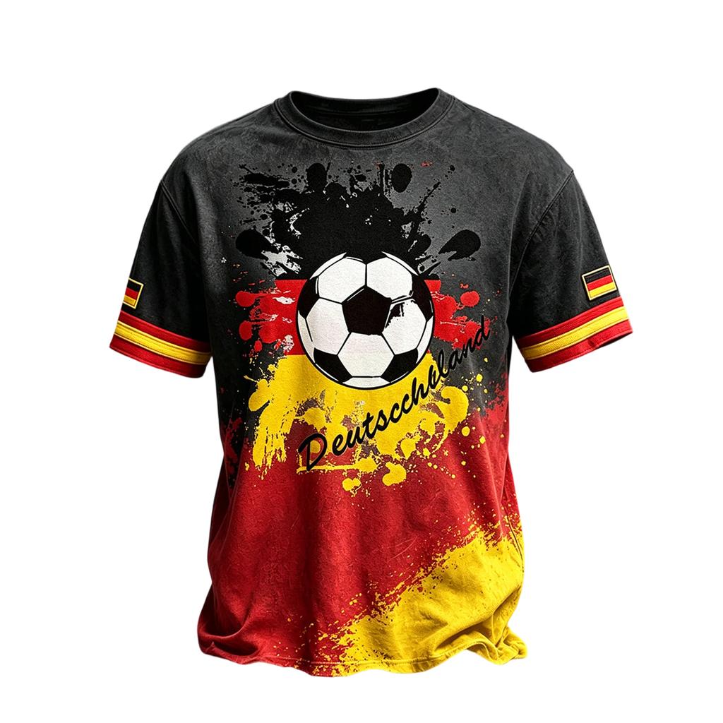 Men's Casual Short Sleeve T-Shirt Crew Neck German Flag Print Soccer Graphic Lightweight Summer Top