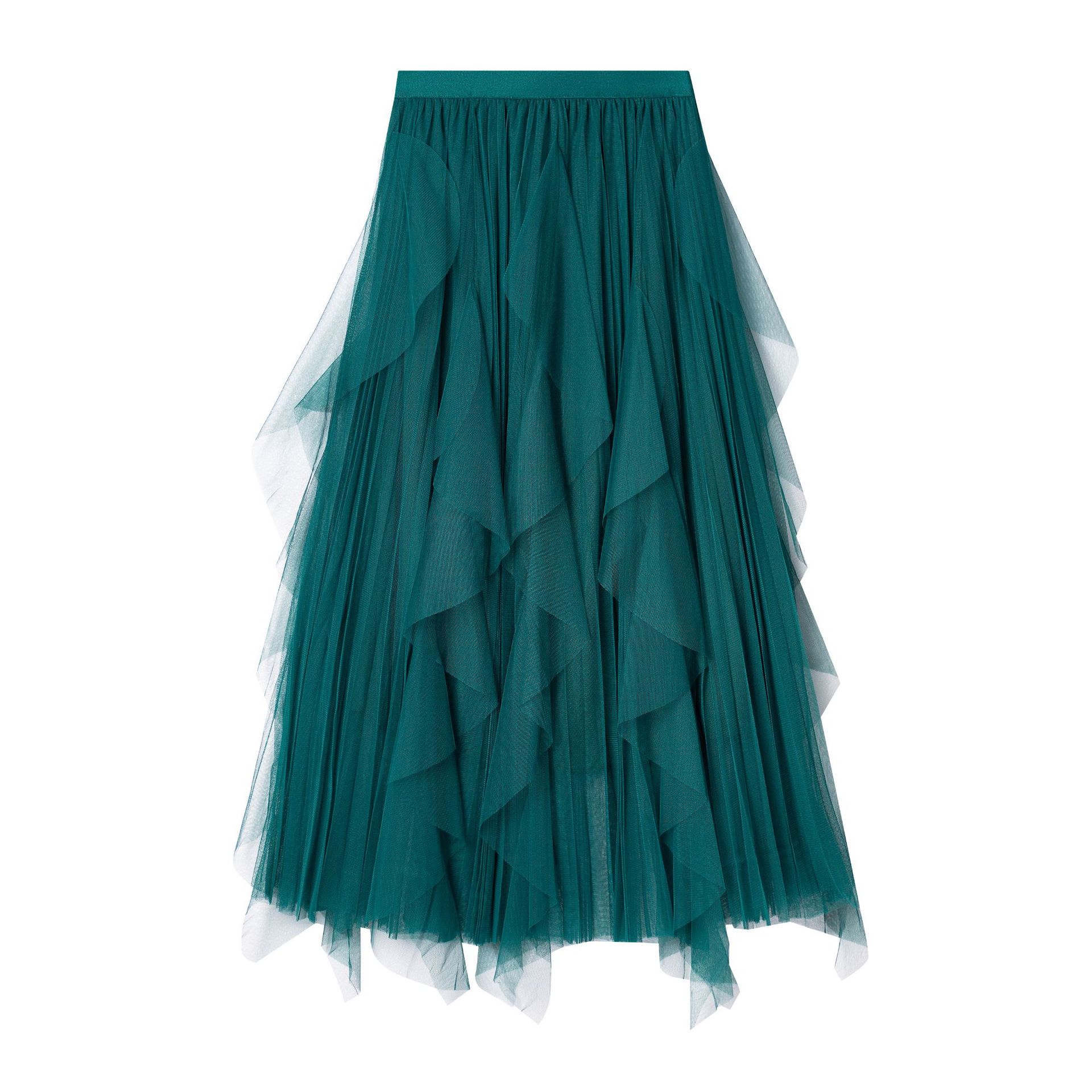 

Юбка с неровным подолом, юбка в складку, большой размер, женская одежда, средняя и длинная, плюс оборка по краю, юбка из супер-феи из газовой ткани One Size зелёный